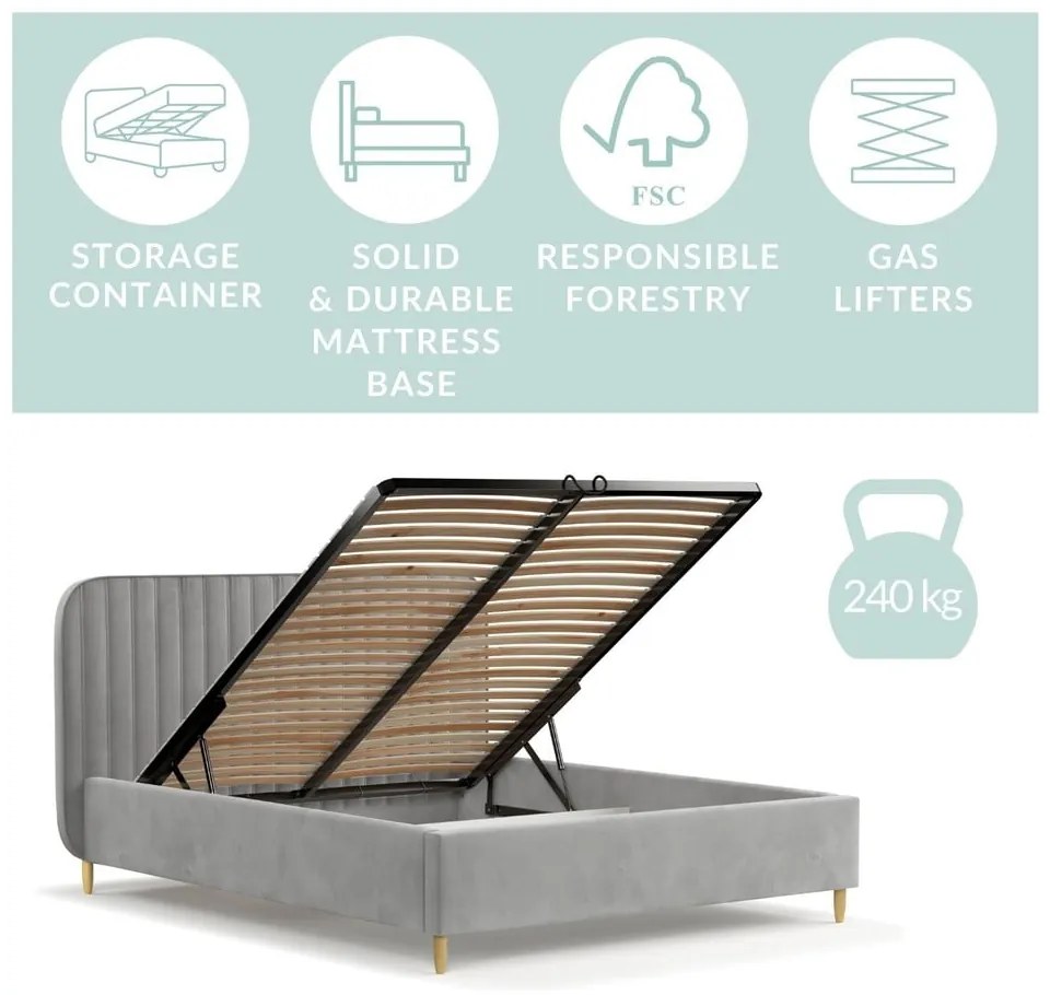 Letto singolo grigio imbottito con spazio contenitivo con rete inclusa 120x200 cm Noto – Maison de Rêve