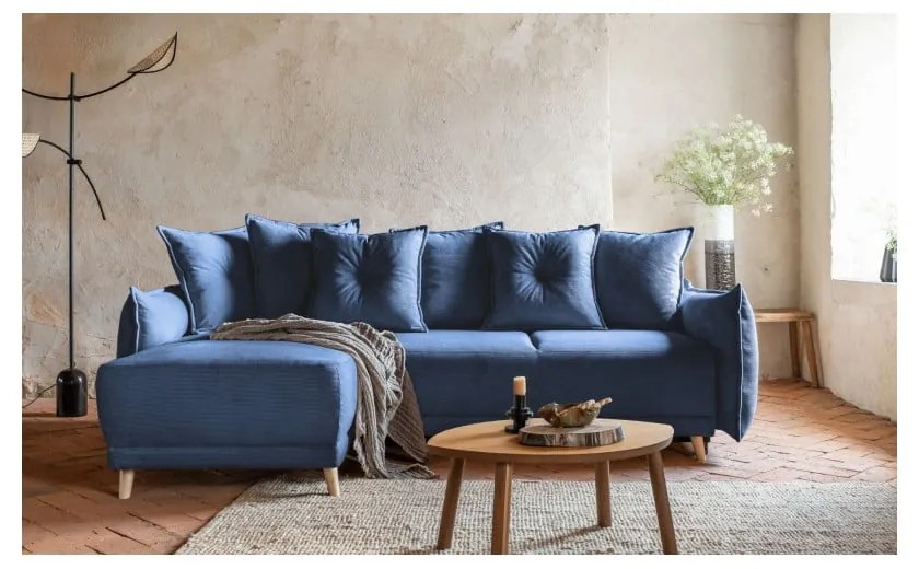 Divano letto angolare in velluto a coste blu scuro (variabile) Lazy Lukka - Miuform