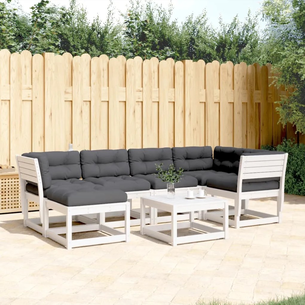 Set divani giardino 6pz con cuscini bianco legno massello pino