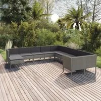 Set Divani da Giardino 11 pz con Cuscini in Polyrattan Grigio cod mxl 38453