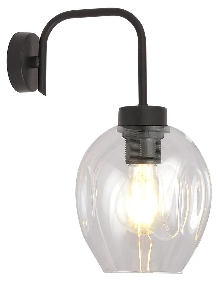 Applique Moderna 1 Luce Auriga In Accaio Nero E Vetro Trasparente