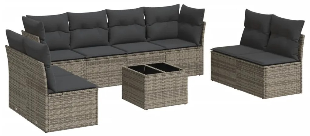 Set divano da giardino 9 pz con cuscini grigio in polyrattan