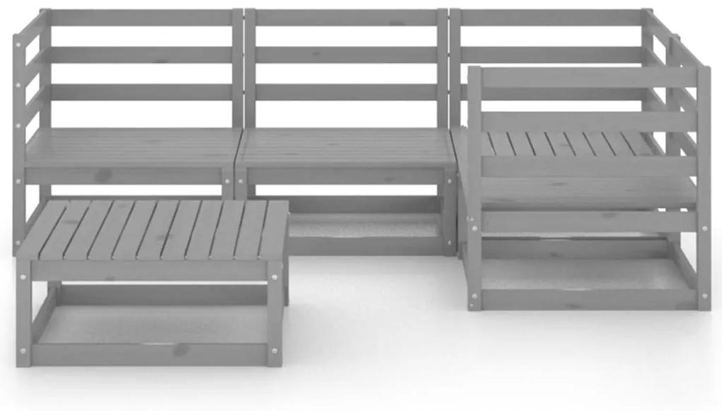 Set divani da giardino 5 pz grigio in legno massello di pino