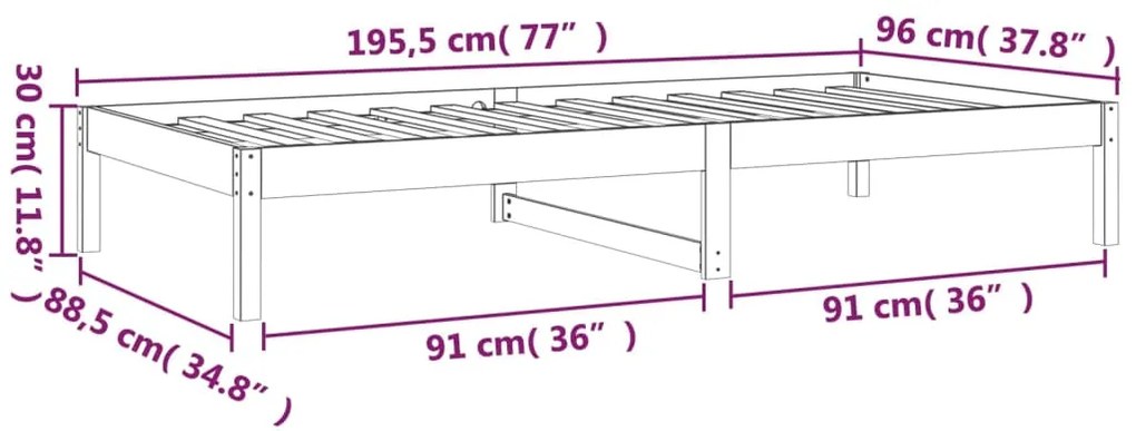 Dormeuse Miele 90x190 cm Single in Legno Massello di Pino