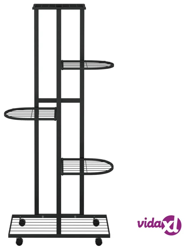 vidaXL Fioriera a 5 Piani con Ruote 44x23x100 cm Ferro Nero