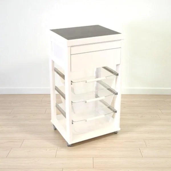 Carrello in legno Bianco con cesti portafrutta in policarbonato LANDHELL