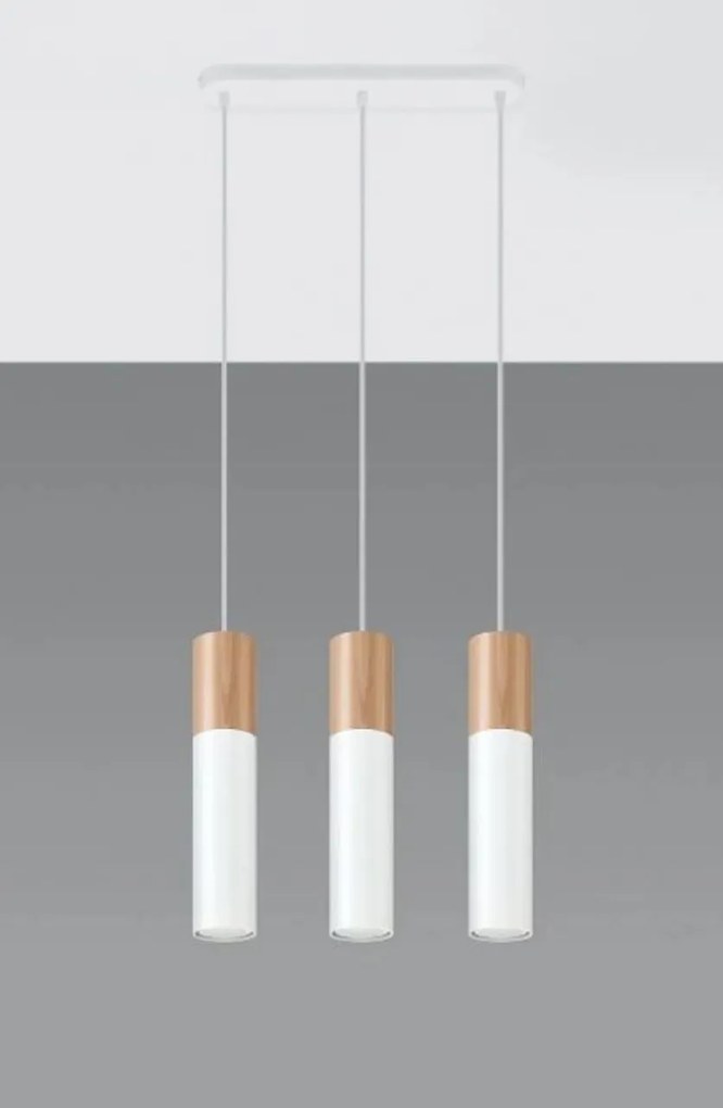 Lampadario a Sospensione in Legno e Acciaio 3xGU10 PABLO 3 Bianco
