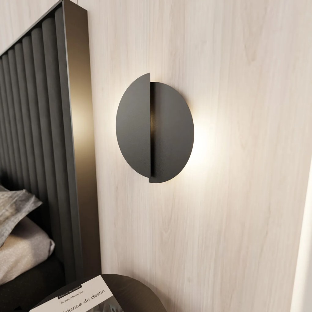 Applique Minimal Rotonda 1 Luce Indiretta Agni In Acciaio Nero