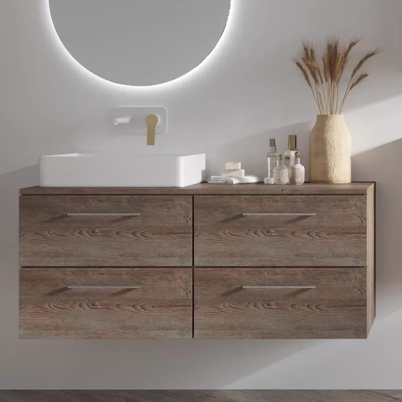 Mobile bagno da 120cm con 4 cassetti e piano per lavabo da appoggio EL-120P4 - KAMALU