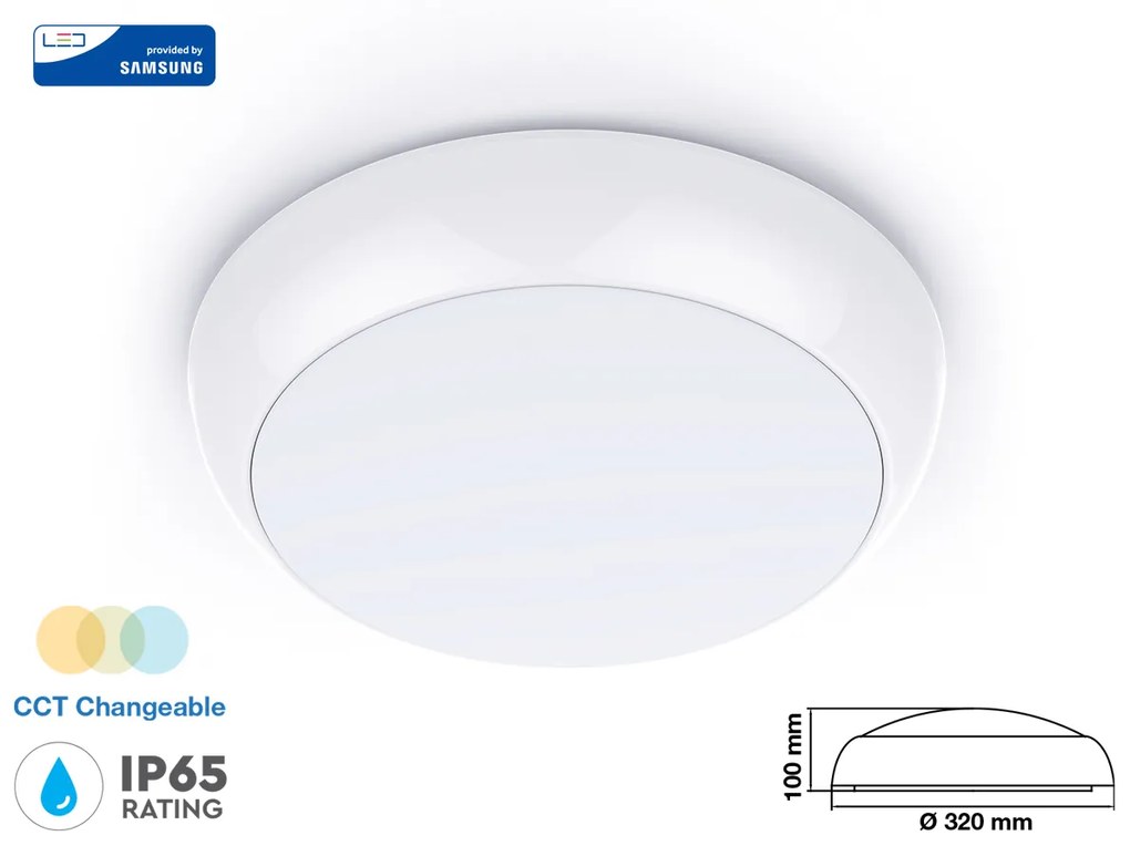 Plafoniera A Led Da Soffitto o Parete CCT 15W IP65 320mm Caldo Neutro Freddo 3 In 1 SKU-20016