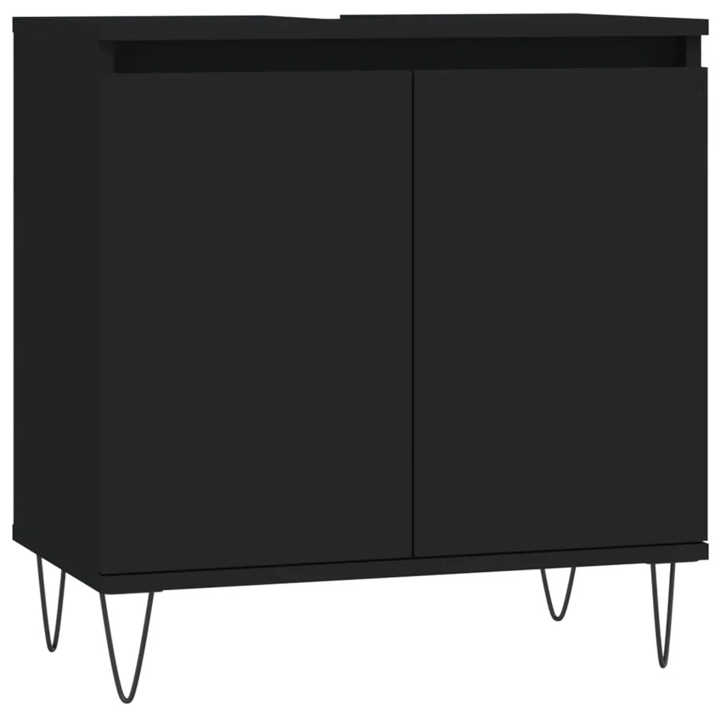 Set di mobili da bagno 3 pz nero in legno multistrato