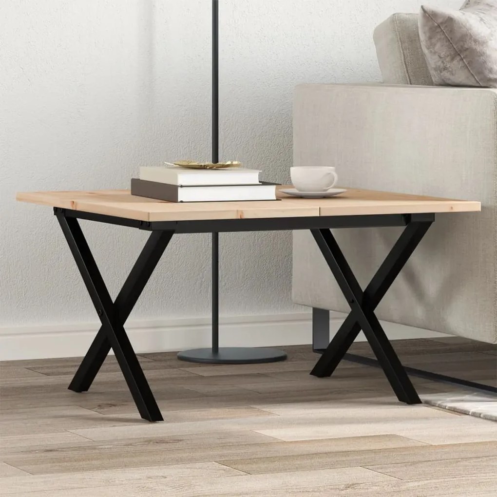 Tavolino Da Salotto Telaio A X 70x70x40 Cm Legno Pino E Acciaio /
