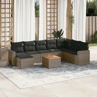 Set Divano da Giardino 10 pz con Cuscini Grigio in Polyrattan 3256592