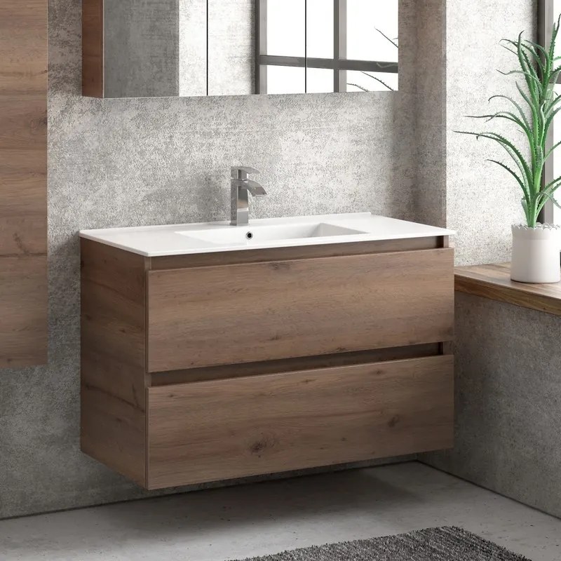 Mobile bagno 100cm con lavabo a incasso installazione sospesa TOD-100LA - KAMALU