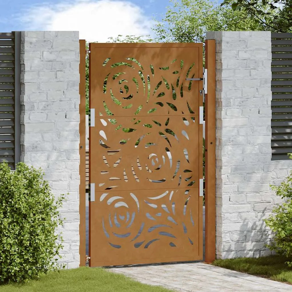 Cancello Da Giardino 105x155 Cm Acciaio Corten Design A Fiamma /