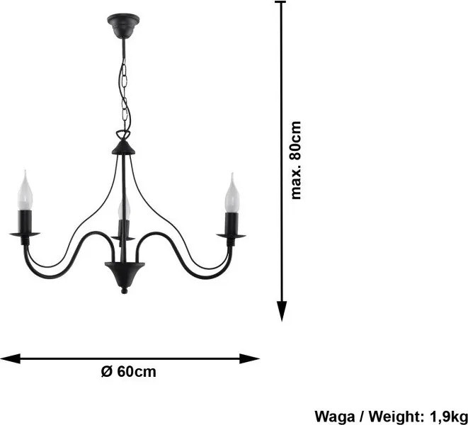 Lampadario nero in metallo ø 60 cm Fiorano – Sollux