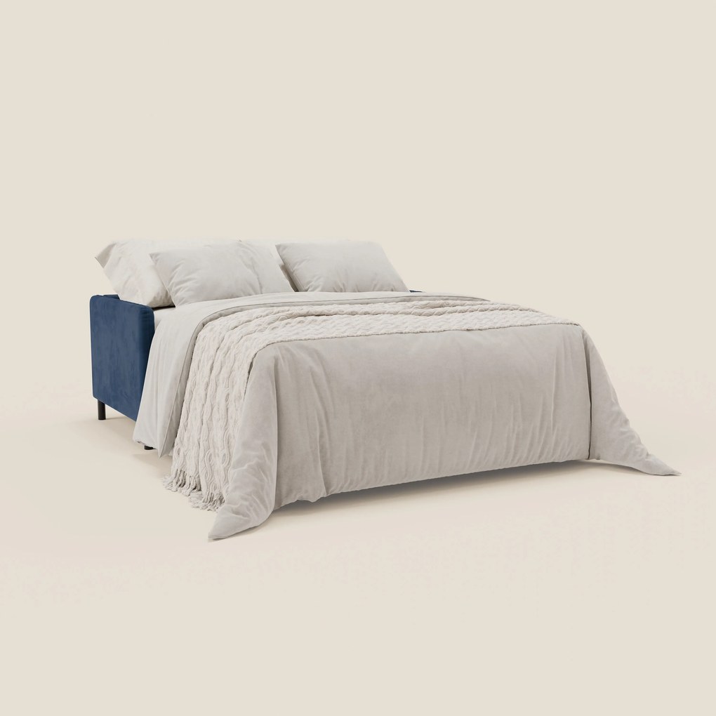 Narciso divano letto desing con materasso H18 cm bicolore con struttura in microfibra smacchiabile e imbottiture in elegante tessuto impermeabile T06 blu - grigio chiaro