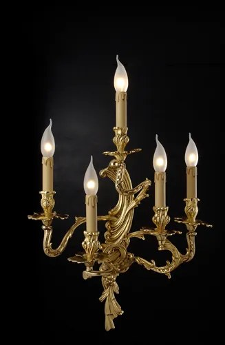 Applique 5 luci in fusione artistica  di ottone  - 12.482/5- Gold light and Crystal - Arredo Luce Argento anticato