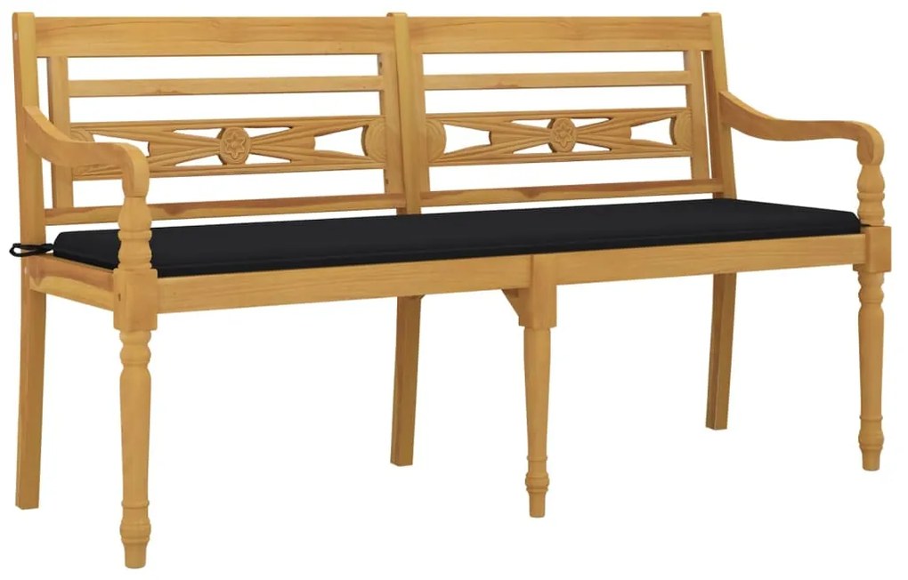 Panchina Batavia con Cuscino Nero 150 cm Legno Massello Teak