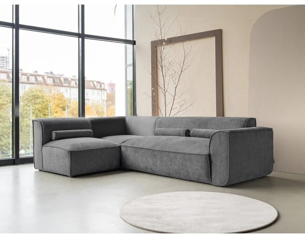 Divano angolare componibile grigio (con penisola a sinistra) Flex Felix – Miuform