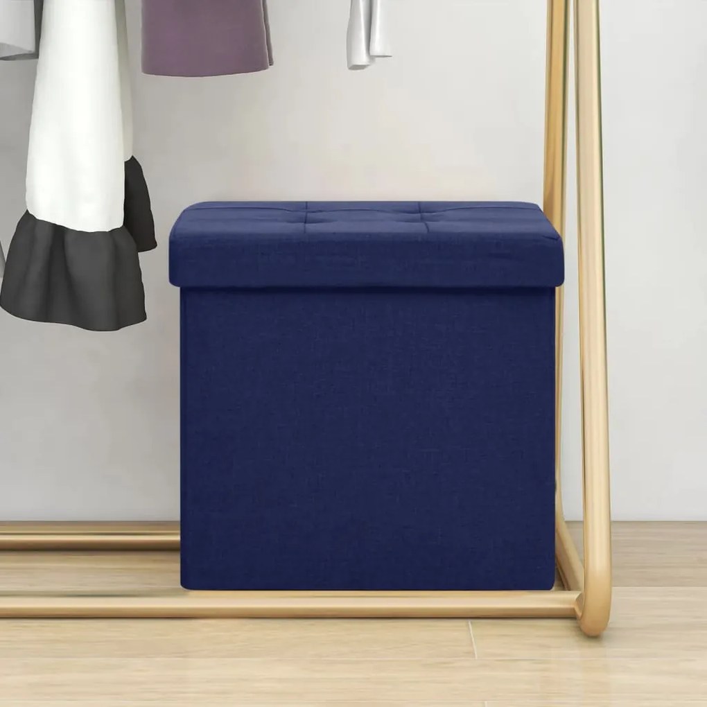 Sgabello Con Contenitore Pieghevole Blu İn Simil Lino /