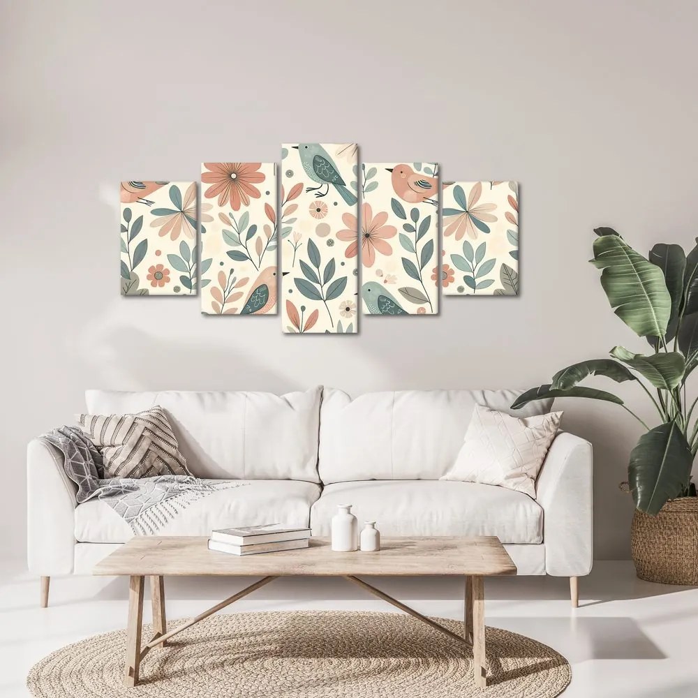 Quadri 5 pezzi – Uccellini tra i fiori
