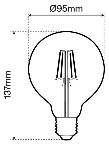 Lampada LED E27 4W a Filamento 150lm/W, No Flickering - G95 Colore  Bianco Caldo 2.700K