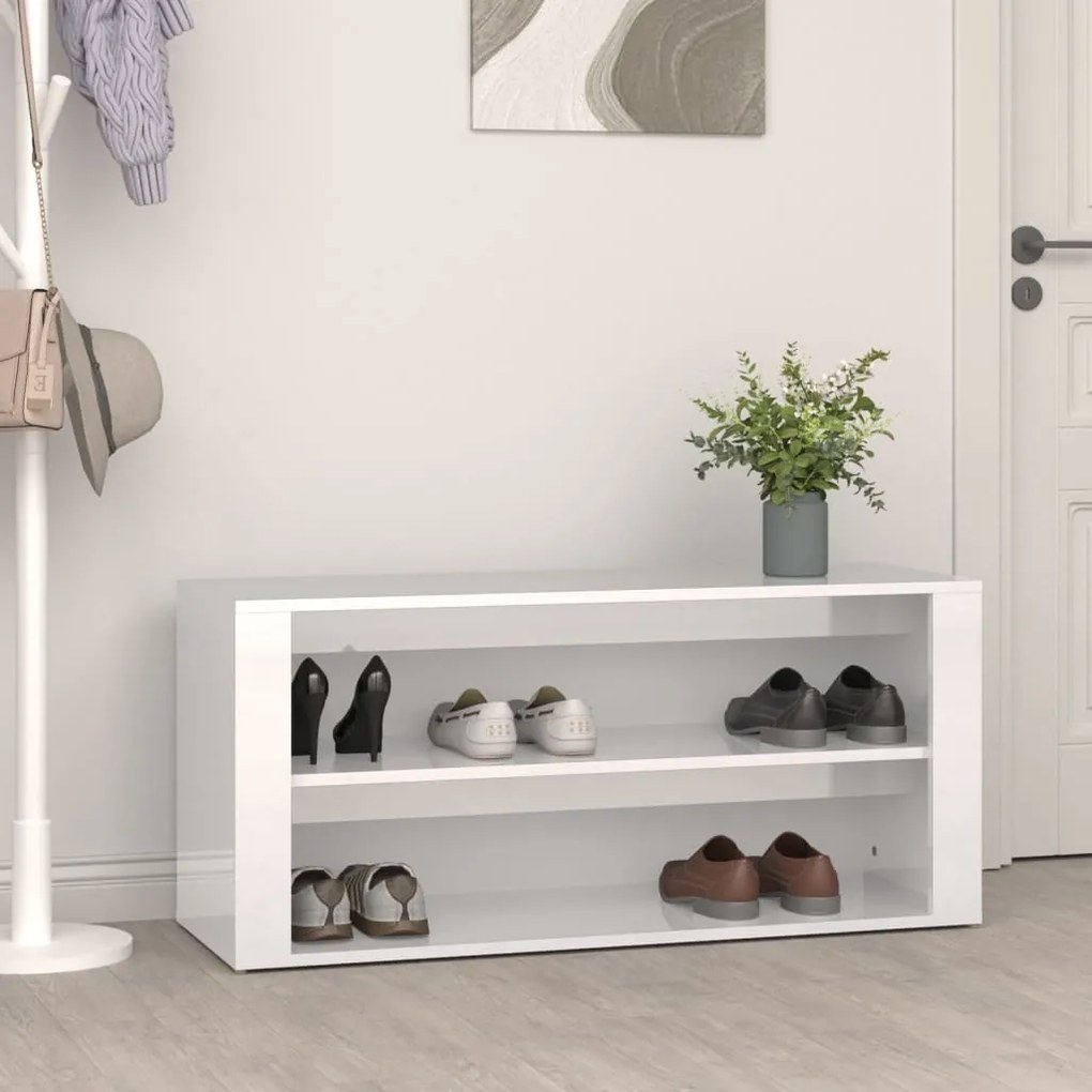 Scarpiera Bianco Lucido 100x35x45 Cm İn Legno Multistrato /
