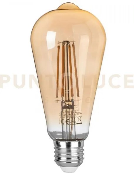 Lampadina led filamento ambra attacco e27 8w 806lm 2500k 300° 64x14...