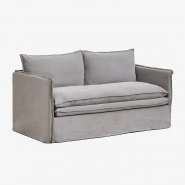 Divano Grace A 2 Posti In Lino E Cotone Tessuto Grigio Scuro - Sklum