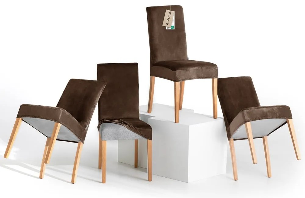 Set di coprisedia marroni con rivestimento elastico per sedie 4 pz 48 cm Sento – Restilo