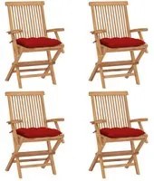 Sedie da Giardino con Cuscini Rossi 4 pz Massello di Teak cod mxl 45177