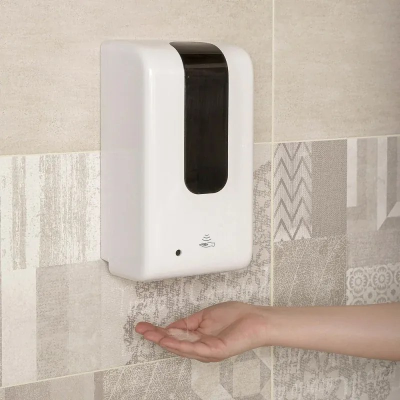 Dispenser per sapone liquido automatico da 1,2 L bianco in plastica alimentato a batterie o con cavo