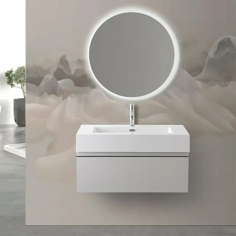Mobile sospeso 80 cm grigio perla lavabo in resina e specchio LED Iside