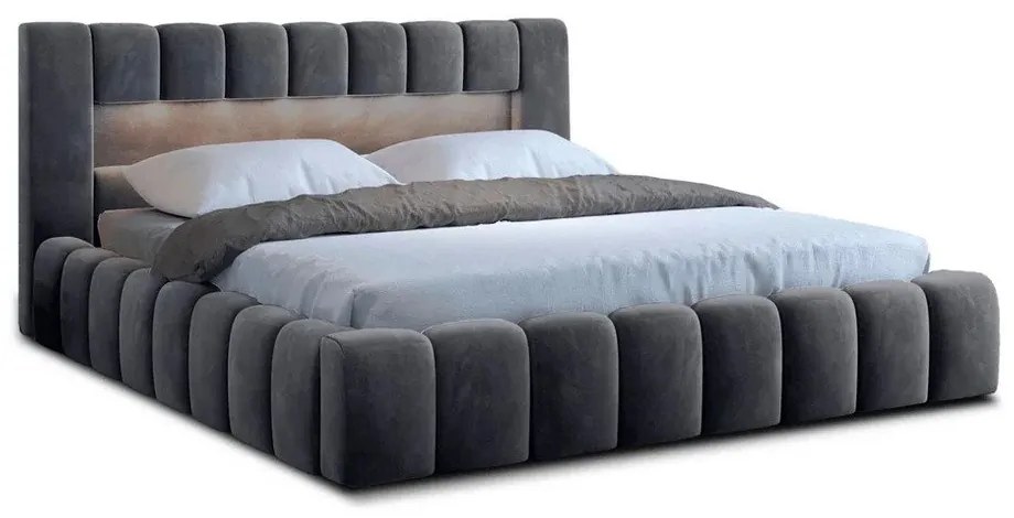 Letto matrimoniale imbottito grigio con contenitore e rete inclusi 180x200 cm Lamica – ELTAP