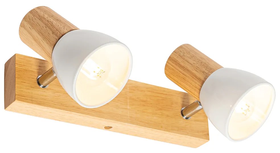 Faretto da soffitto in legno e bianco 2 luci orientabile - Thorin
