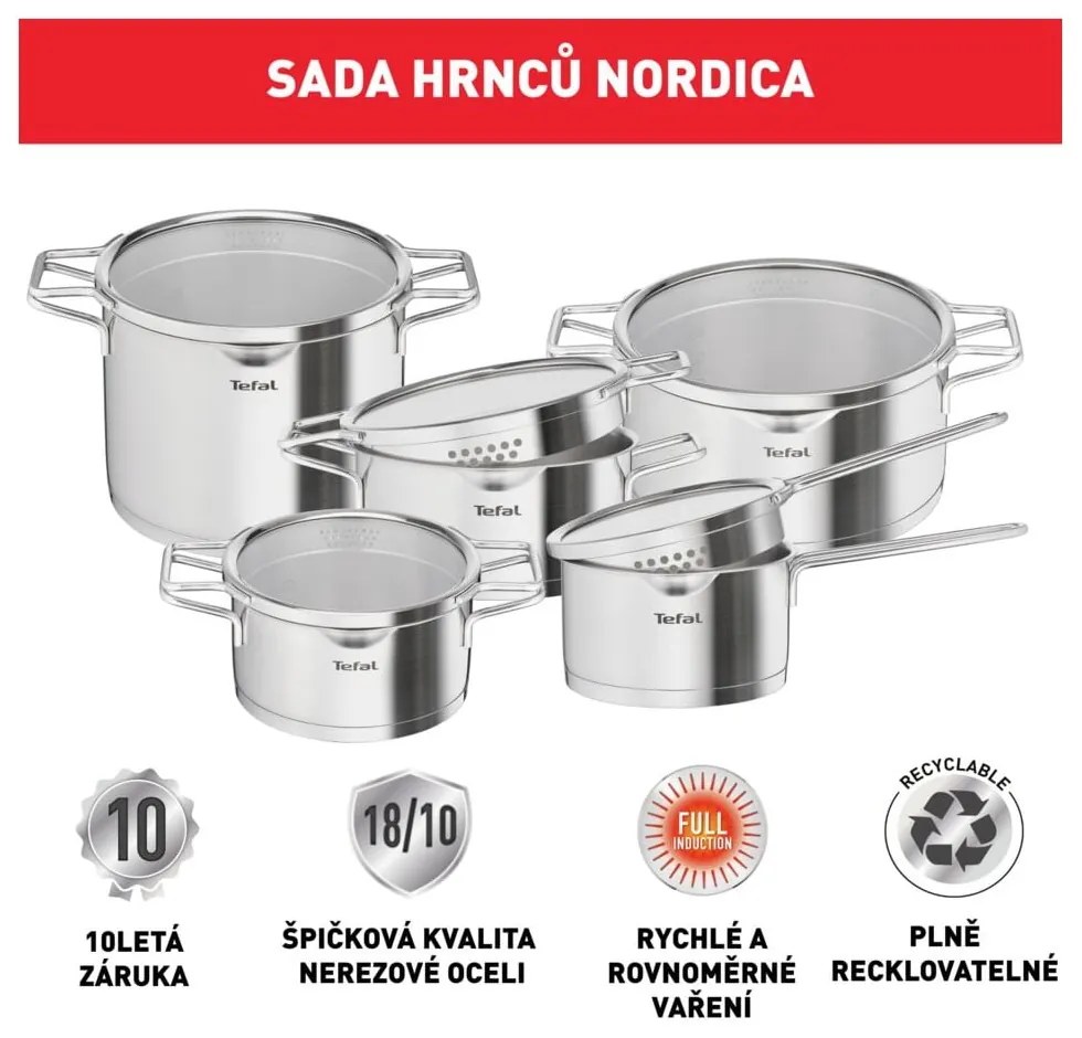 Set di 10 pentole in acciaio inox Nordica - Tefal