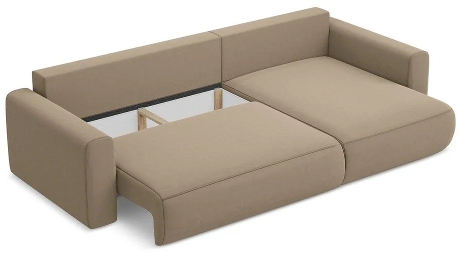 Divano angolare marrone chiaro allungabile/con contenitore (con penisola a destra/con chaise lounge) con rivestimento in velluto Kapua – Makamii