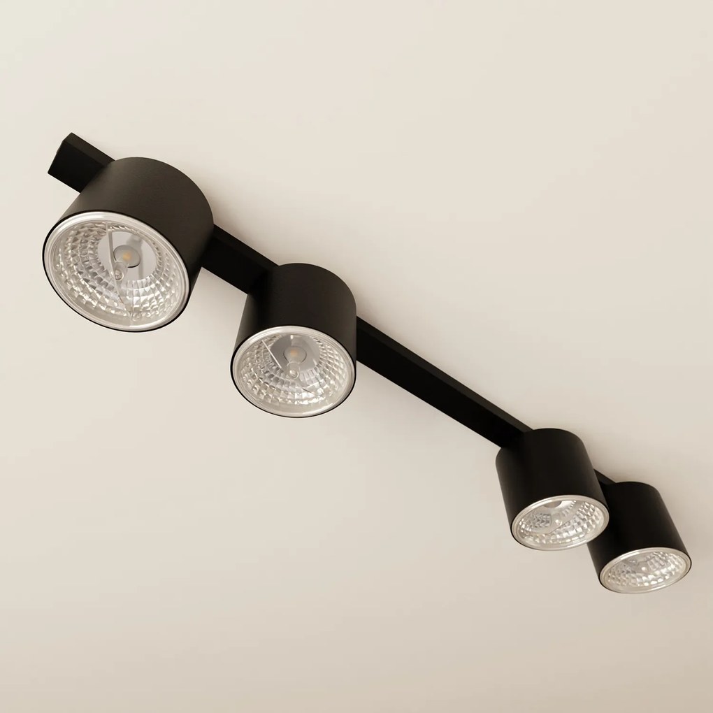 Plafoniera Moderna 4 Luci Faretti Ptah In Acciaio Nero