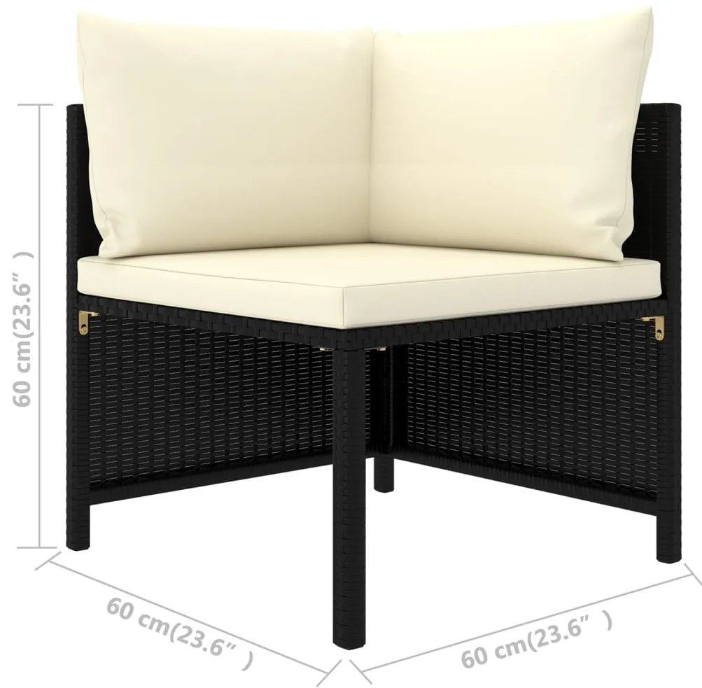 Set Divani da Giardino 3 pz con Cuscini in Polyrattan Nero