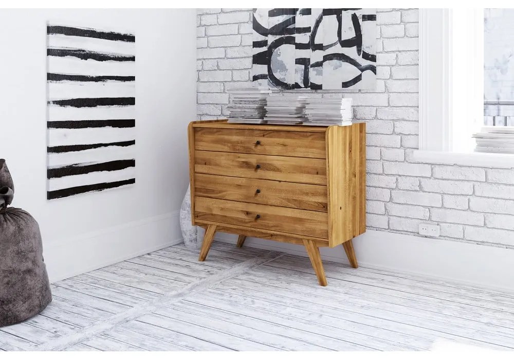 Cassettiera bassa in legno di quercia 100x90 cm Retro - The Beds
