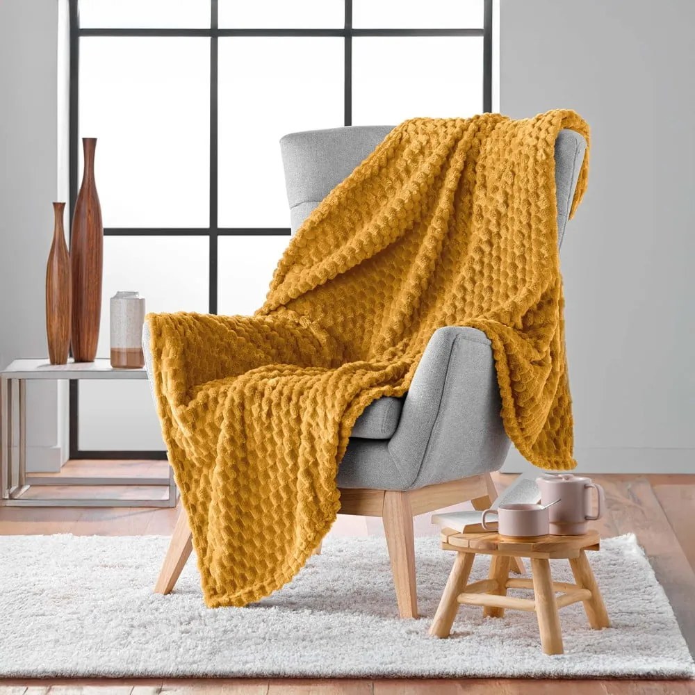 Coperta giallo ocra in microflanella 125x150 cm Mini Frosty – douceur d'intérieur
