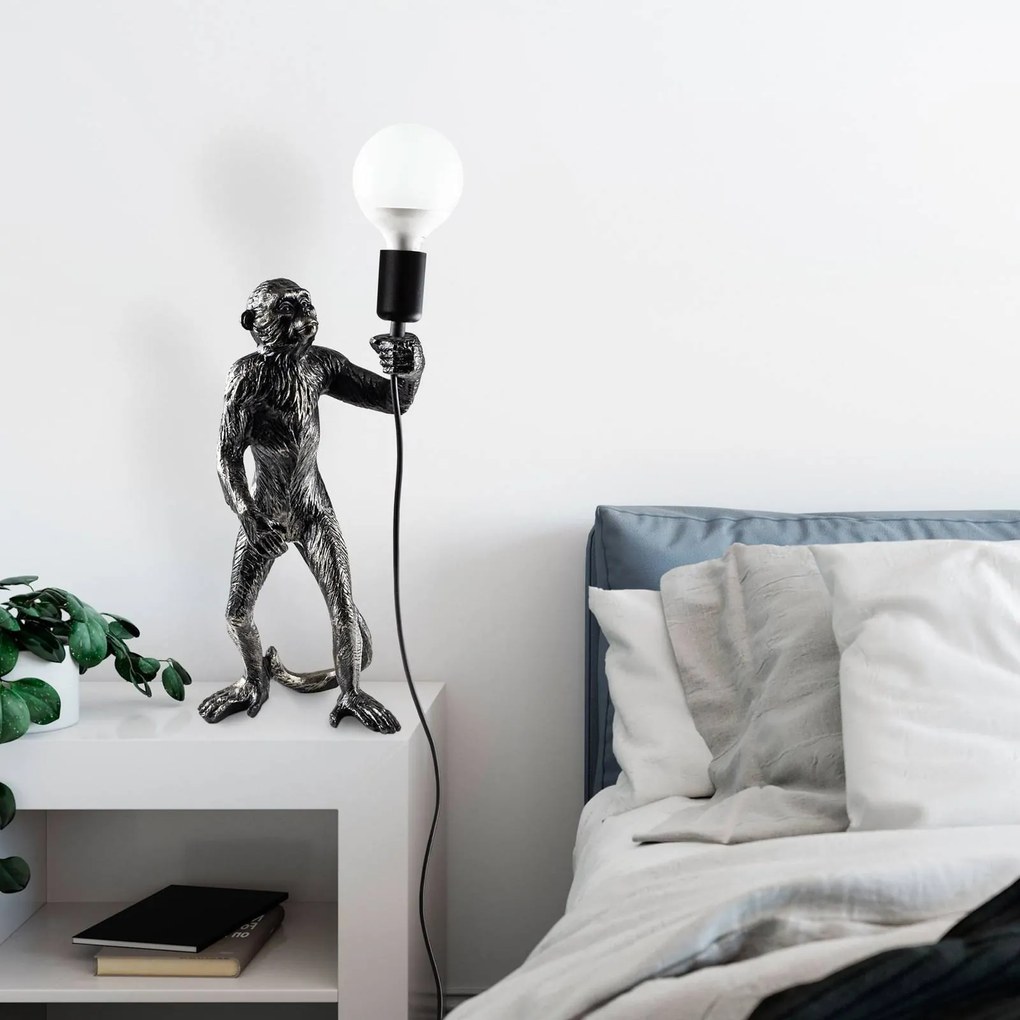Opviq Lampada da tavolo Singe, nera, poliestere, altezza 46 cm, figura di scimmia