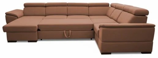 Divano letto angolare a U GRANADA con angolo universale e vano contenitore, marrone