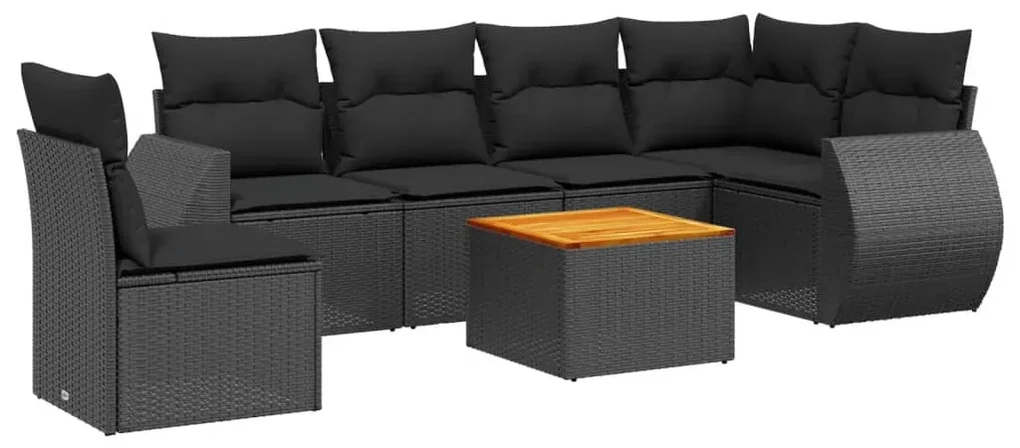 Set divani da giardino con cuscini 7pz nero polyrattan