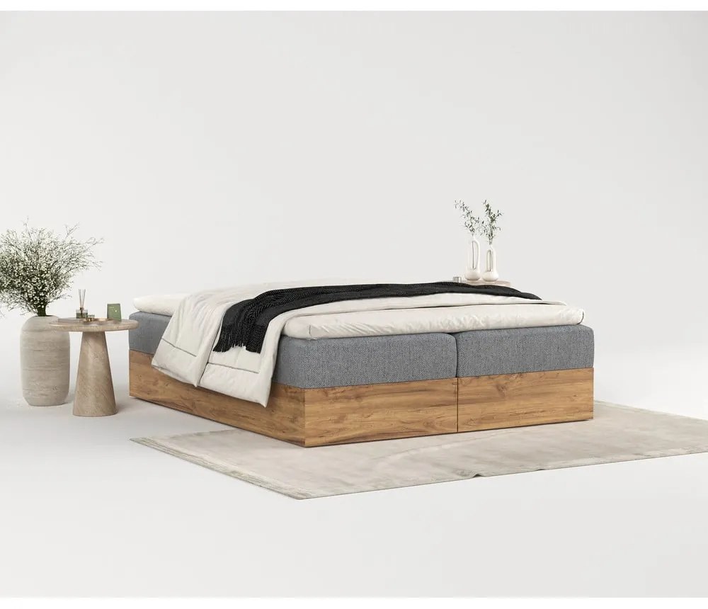 Letto boxspring con contenitore in grigio-naturale 140x200 cm Faro - Maison de Rêve