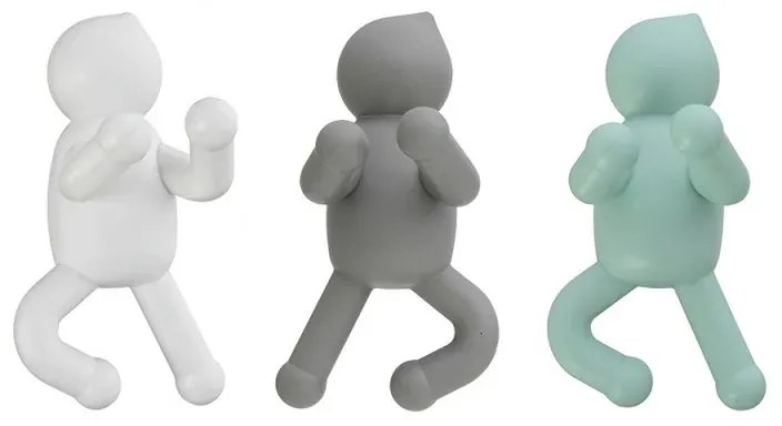 Set 3 appendini da muro bianco grigio e verde fissaggio con viti o adesivo Bruce
