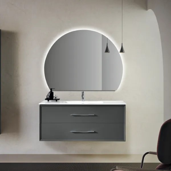Mobile da bagno sospeso moderno base 100 CLASSIC con 2 cassetti e lavabo, ANTRACITE OPACO