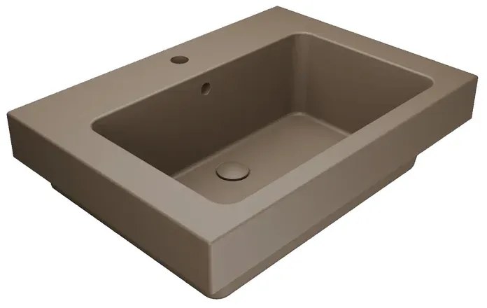 Lavabo da incasso con bordo a vista rettangolare vasca centrale Alaqua L 70 x H 25 x P 21 cm in ceramica terra