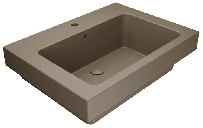 Lavabo da incasso con bordo a vista rettangolare vasca centrale Alaqua L 70 x H 25 x P 21 cm in ceramica terra